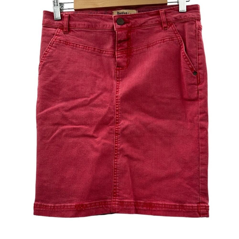 Anthropologie Holding Horses Faded Red Pink Denim Jean Skirt Size 28